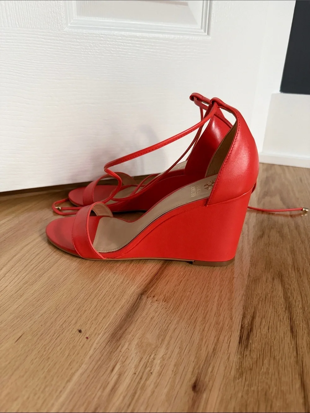 Giuseppe Zanotti Coral-Red Lace-Up Wedge Sandals